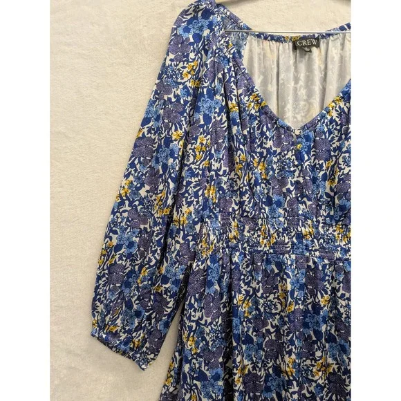 J. Crew‎ Floral Print Puff Sleeve Midi Dress Blue Yellow Womens Size M - Picture 2 of 10